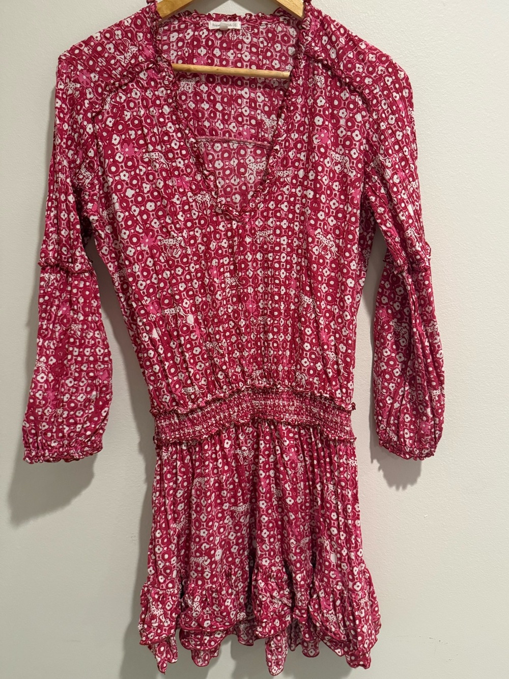 Poupette St Barth Ilona Mini Dress Pink Block Floral Print Size S Cover Up Beach